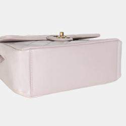 Pre Owned Chanel Light Pink Quilted Glazed Calfskin Medium Gold Bar Top Handle Flap Bag