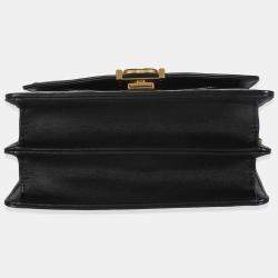 Pre Owned Chanel 23A Black Quilted Patent Accordion Pushlock Top Handle Flap Bag