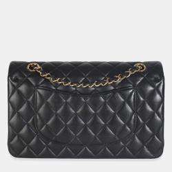 Pre Owned حقيبة شانيل سوداء مبطن جلد خروف وسط كلاسيك دبل رفرف