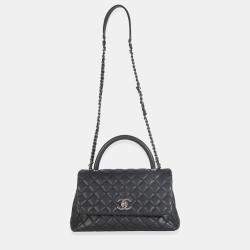 Pre Owned Chanel Black Quilted Caviar Medium Coco Top Handle Handbag