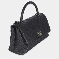 Pre Owned Chanel Black Quilted Caviar Medium Coco Top Handle Handbag