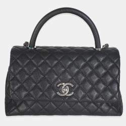 Pre Owned Chanel Black Quilted Caviar Medium Coco Top Handle Handbag