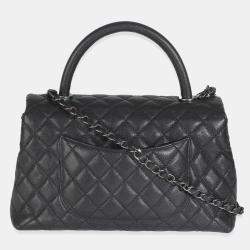 Pre Owned Chanel Black Quilted Caviar Medium Coco Top Handle Handbag