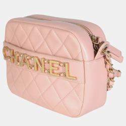 Pre Owned Chanel Light Pink Quilted Calfskin Small Enchained Camera Bag