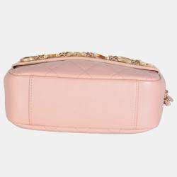 Pre Owned Chanel Light Pink Quilted Calfskin Small Enchained Camera Bag
