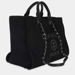 مملوكة مسبقًا Chanel Black Canvas Pearl Medium Deauville Tote