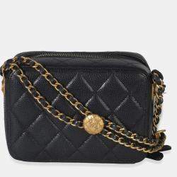 Pre Owned Chanel Black Quilted Twist Your Buttons Clutch With Chain