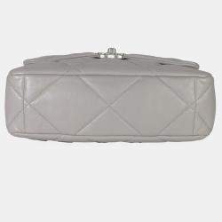 Pre Owned Chanel Grey Shiny Quilted Lambskin Large Chanel 19 Flap Bag