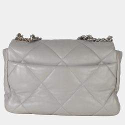 Pre Owned Chanel Grey Shiny Quilted Lambskin Large Chanel 19 Flap Bag