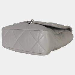 Pre Owned Chanel Grey Shiny Quilted Lambskin Large Chanel 19 Flap Bag