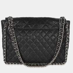 Pre Owned Chanel Black Quilted Washed Lambskin Chain Around Maxi Flap Bag