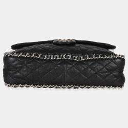 Pre Owned Chanel Black Quilted Washed Lambskin Chain Around Maxi Flap Bag