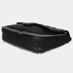 Pre Owned Chanel Black Quilted Washed Lambskin Chain Around Maxi Flap Bag