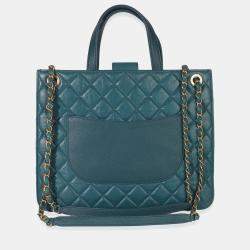 مملوكة مسبقًا Chanel Teal Quilted Calfskin Large Business Affinity Shopping Bag