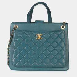 مملوكة مسبقًا Chanel Teal Quilted Calfskin Large Business Affinity Shopping Bag