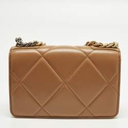 Pre Owned محفظة بسلسلة شانيل جلد مبطن بني 19