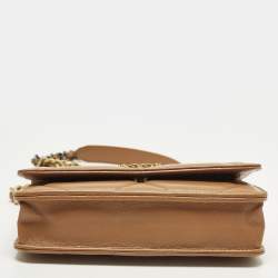 Pre Owned محفظة بسلسلة شانيل جلد مبطن بني 19