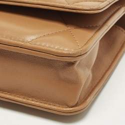 Pre Owned محفظة بسلسلة شانيل جلد مبطن بني 19