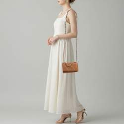 Pre Owned محفظة بسلسلة شانيل جلد مبطن بني 19