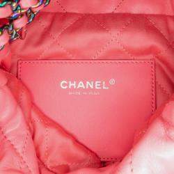 Pre Owned Chanel Pink Mini Shiny Calfskin Rainbow Hardware 22 Handbag