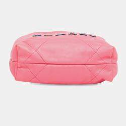 Pre Owned Chanel Pink Mini Shiny Calfskin Rainbow Hardware 22 Handbag