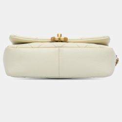 Pre Owned Chanel White Small Quilted Caviar Chain Melody Flap