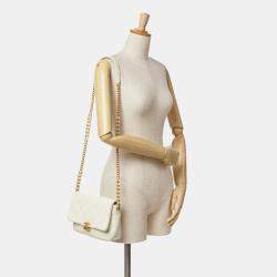 Pre Owned Chanel White Small Quilted Caviar Chain Melody Flap