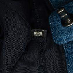 مملوكة مسبقًا Chanel Blue Brown Large Fringed Denim Shopping Tote