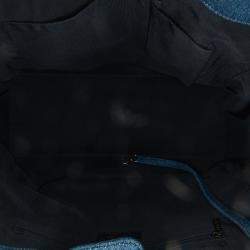مملوكة مسبقًا Chanel Blue Brown Large Fringed Denim Shopping Tote