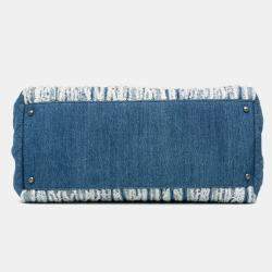 مملوكة مسبقًا Chanel Blue Brown Large Fringed Denim Shopping Tote