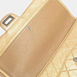 Pre Owned حقيبة شانيل ذهبية ريشيو 2.55 من جلد العجل القديم دبل فلاب 227