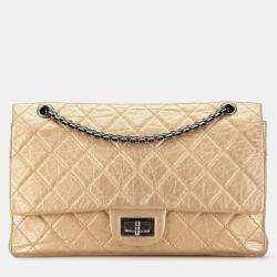 Pre Owned حقيبة شانيل ذهبية ريشيو 2.55 من جلد العجل القديم دبل فلاب 227