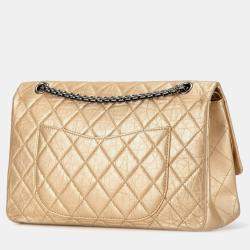 Pre Owned حقيبة شانيل ذهبية ريشيو 2.55 من جلد العجل القديم دبل فلاب 227