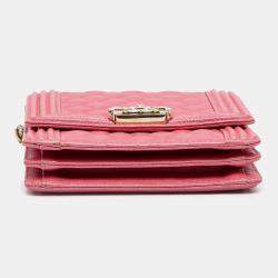 Pre Owned Chanel Pink Quilted Caviar North South Boy Flap