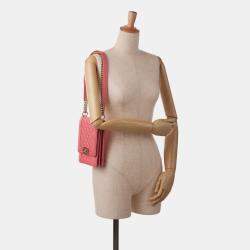 Pre Owned Chanel Pink Quilted Caviar North South Boy Flap
