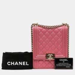 Pre Owned Chanel Pink Quilted Caviar North South Boy Flap
