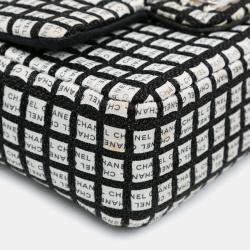 Pre Owned Chanel Black White Mini Rectangular Classic Ribbon Tweed Double Flap