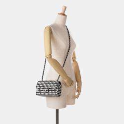 Pre Owned Chanel Black White Mini Rectangular Classic Ribbon Tweed Double Flap