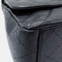 Pre Owned حقيبة شانيل كلاسيكية مزدوجة الغطاء كبيرة من جلد كافيار أسود