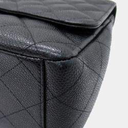 Pre Owned حقيبة شانيل كلاسيكية مزدوجة الغطاء كبيرة من جلد كافيار أسود