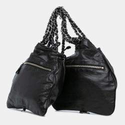 Pre Owned Chanel Black CC Calfskin Dual Twin Chain Handbag