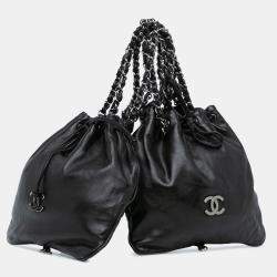 مملوكة مسبقًا حقيبة يد شانيل ذات سلسلة مزدوجة جلد عجل سي سي سوداء