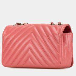 Pre Owned Chanel Pink Mini Chevron Calfskin Statement Flap