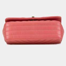 Pre Owned Chanel Pink Mini Chevron Calfskin Statement Flap