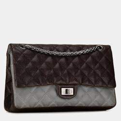 Pre Owned Chanel Brown Caviar and Iridescent Calfskin Reissue 2.55 Double Flap 226