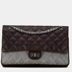 Pre Owned Chanel Brown Caviar and Iridescent Calfskin Reissue 2.55 Double Flap 226