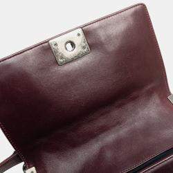 Pre Owned Chanel Red Old Medium Velvet and Tweed Boy Flap