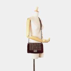 Pre Owned Chanel Red Old Medium Velvet and Tweed Boy Flap