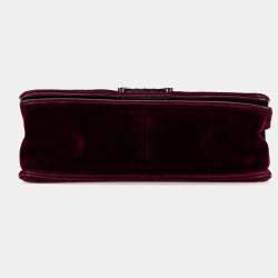 Pre Owned Chanel Red Old Medium Velvet and Tweed Boy Flap