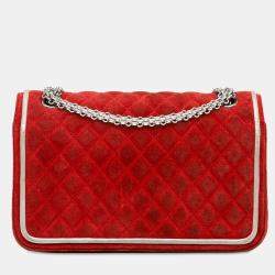 Pre Owned Chanel Red Medium Suede Re-issue 2.55 Double Flap